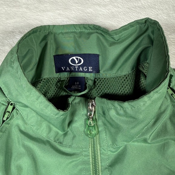 Vantage Yosemite Green Navy Colorblock Zip Up Hooded Windbreaker Jacket LG - Picture 4 of 10